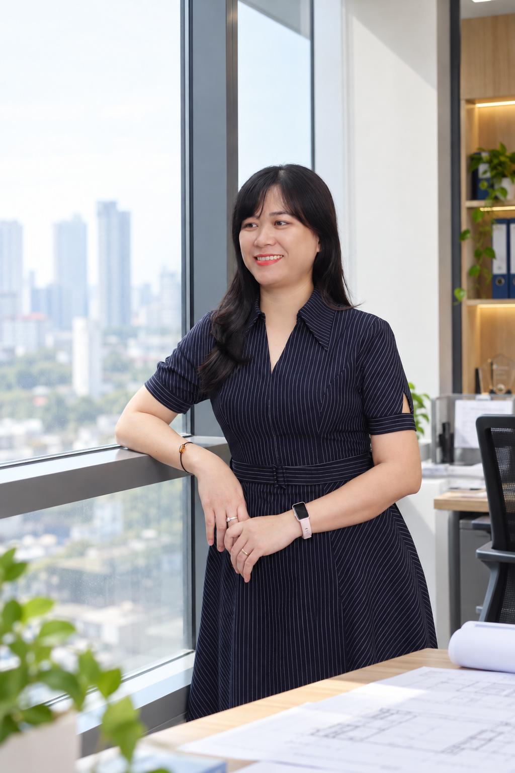 Chân dung chị Thùy Linh bên cửa sổ văn phòng